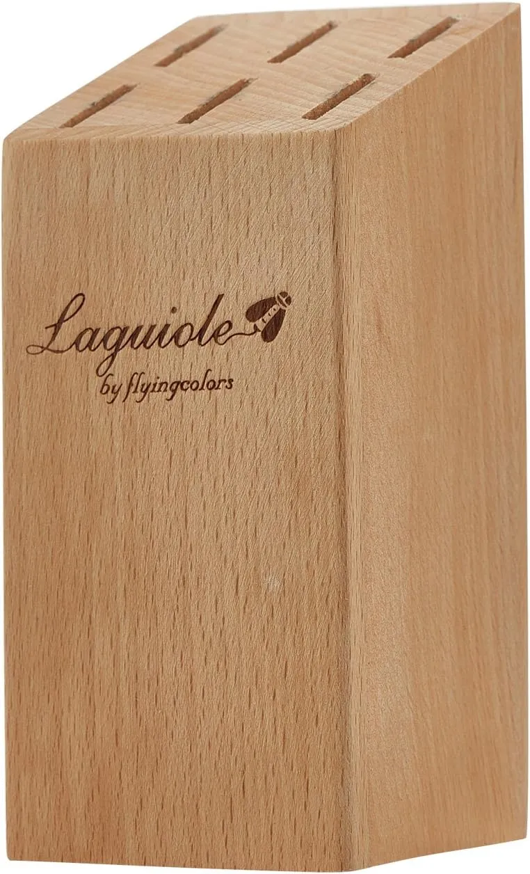 Laguiole By FlyingColors Steak Knife Set, Micro Serrated Blade, Stainless Steel, Wood Block, White Color Handle, 6 Pieces