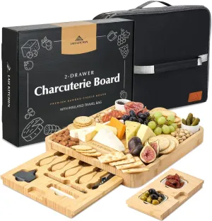 LAH Kitchen Large Charcuterie Board Gift Set: Insulated Travel Bag -Charcuterie Trays - Bamboo Cheese Board for Wedding Gifts - Holiday Gift for Woman -House Warming Gift Cheese Set 13” x 15 x 2”