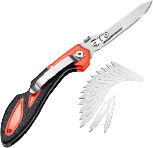 Lancergear Hunting Knife Skinning Knife Pocket Foldable with 15 Extra Replaceable Sharp Blades, Safe and Fast Disassembly in 1 Second with Single Hand for Outdoor Hunting Survival Camping