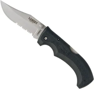 Lansky 8.5" EasyGrip Stainless Steel Folding Pocket Knife, 3.75in Clip Point Serrated Blade and Rubber Handle for Outdoor Survival and EDC – LKN030