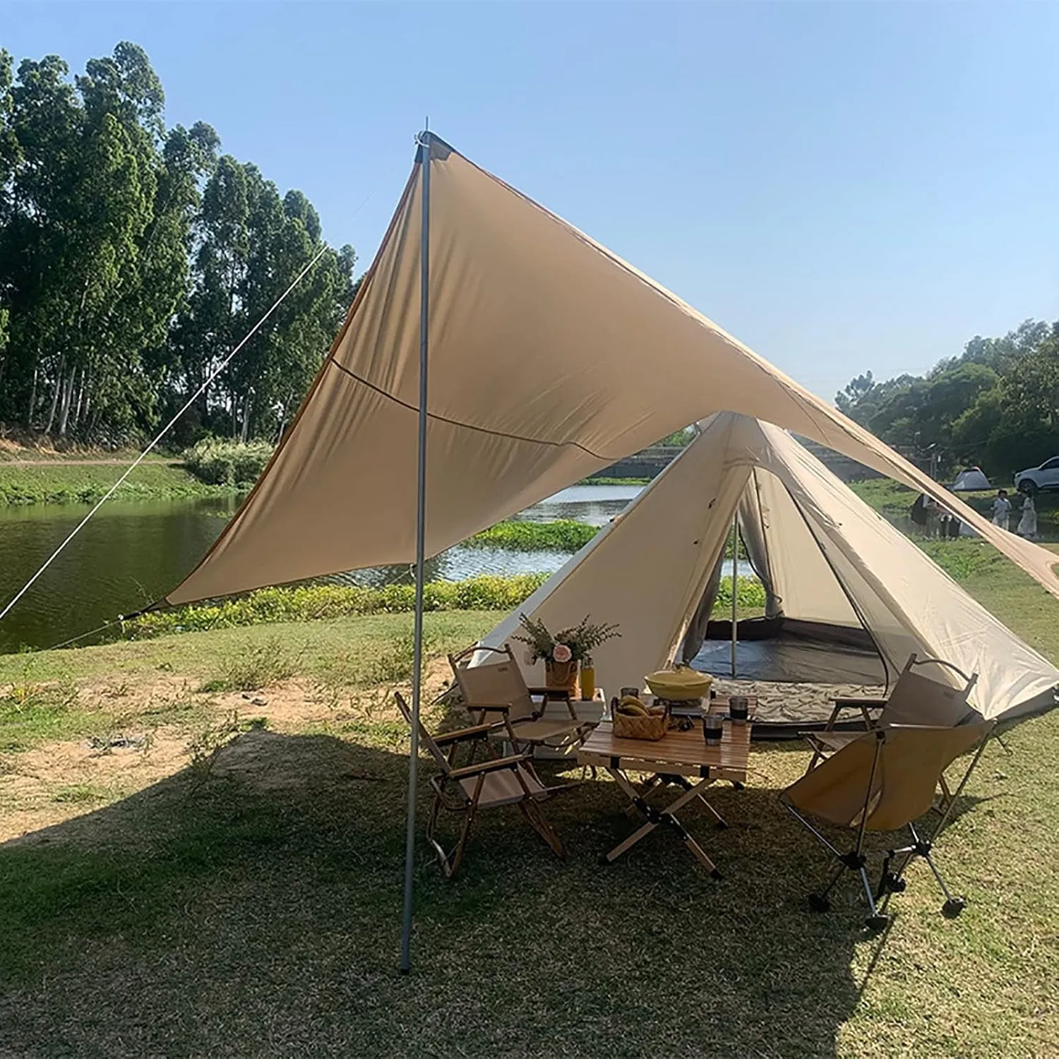 Large Camping tarps Waterproof, 15x15ft Hammock Rain Fly, Portable and Light Weight tarps with Tent Stakes and Wind Ropes for Camping Backpacking Festival Fishing Hiking Picnic