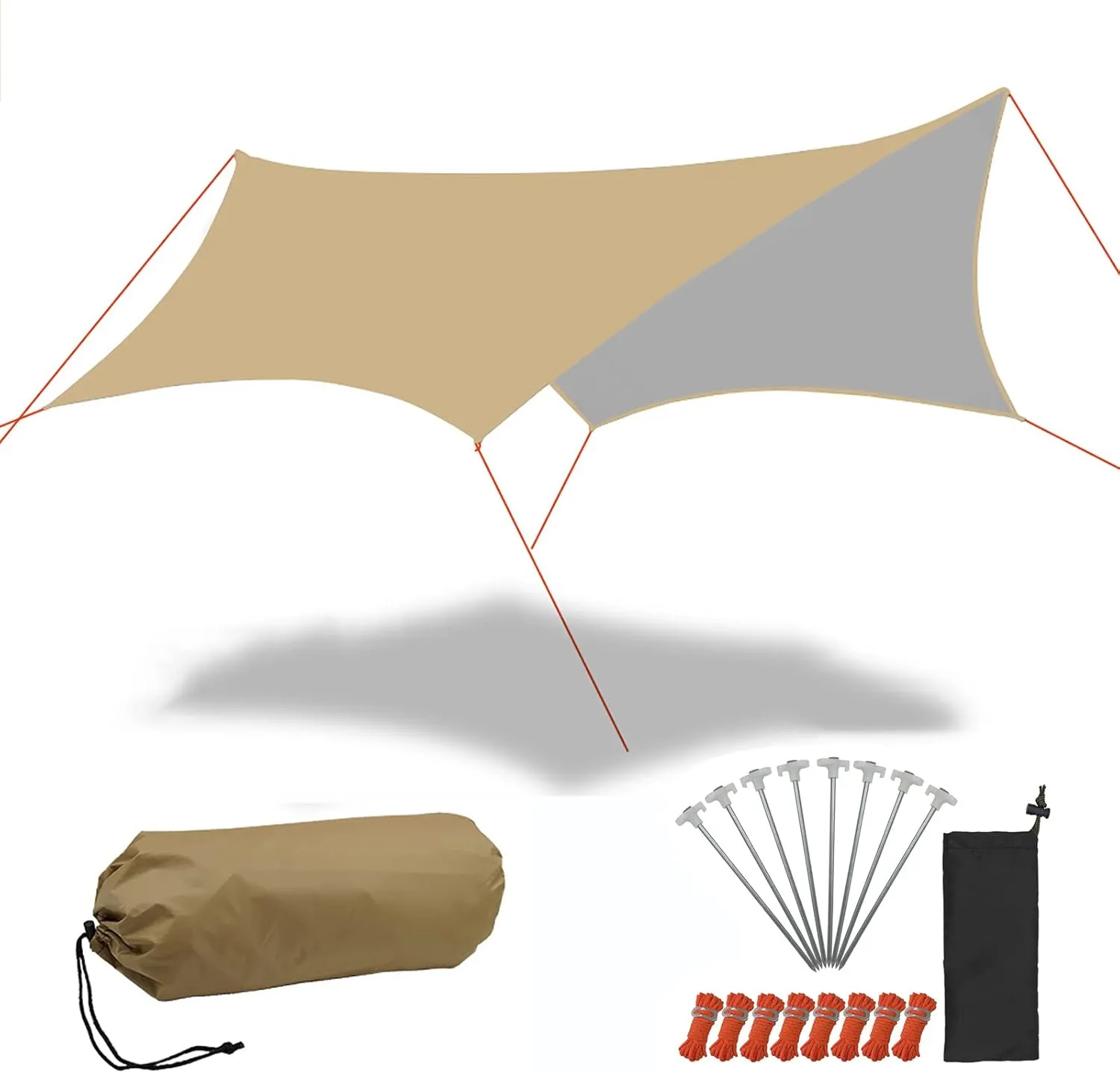 Large Camping tarps Waterproof, 15x15ft Hammock Rain Fly, Portable and Light Weight tarps with Tent Stakes and Wind Ropes for Camping Backpacking Festival Fishing Hiking Picnic