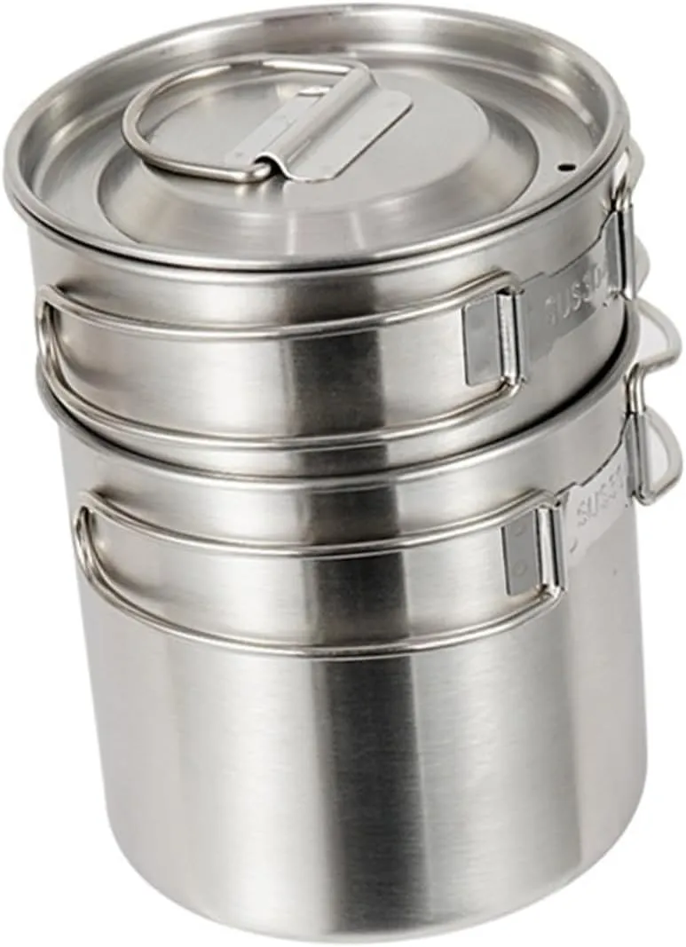 Large Capacity Stainless Steel Folding Pot Set 2-piece Collapsible Cup Lids for Camping Hiking