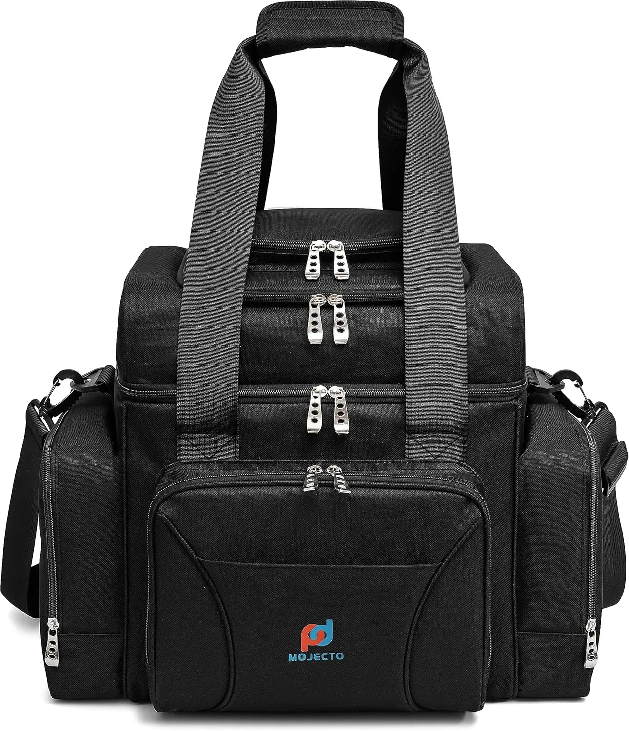 Large Cooler Bag (15x12.5x9 in). Two Insulated Compartment, Heavy Duty Fabric, Thick Insulation, Reinforced Stiches, Multiple Pockets, Durable Zipper.