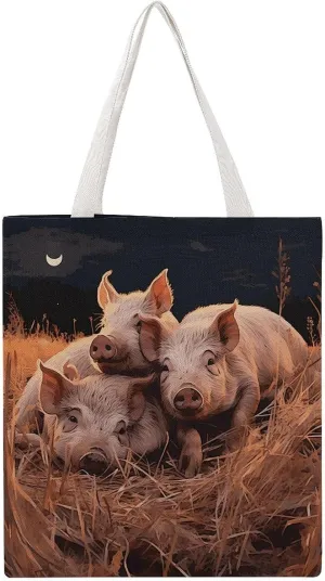 Large Grocery Bags Beach Tote Three Pigs Sleeping Shopping Bag for Women Shoulder Bag for Travel Work Handbag