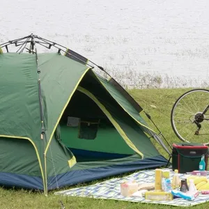 Large Teepee Tent Kids Tarpaulin Camping Tents,Double-Layer Outdoor 3-4 People Rainproof Automatic Thickening 4 Season Camping Equipment Tent (Color : Green)
