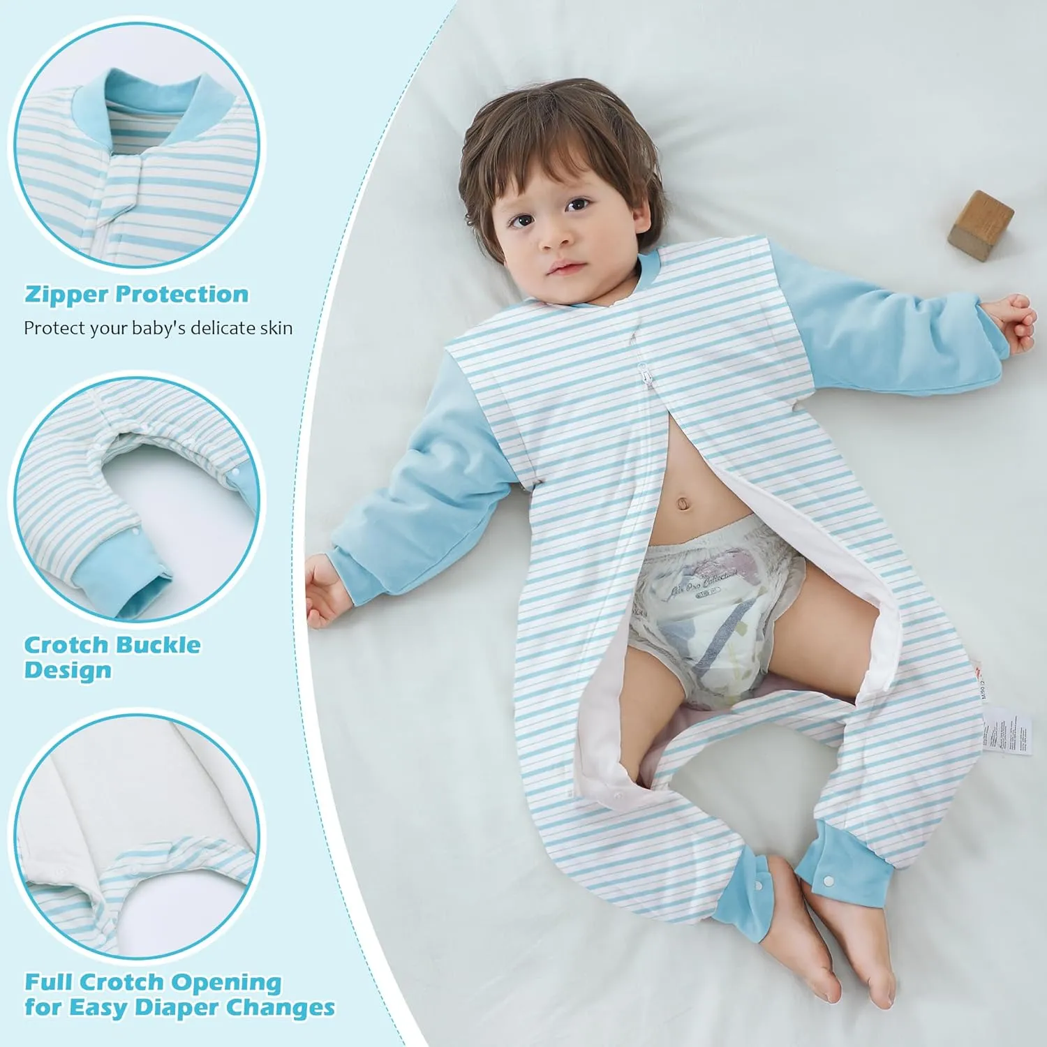 LAT Baby Sleep Bag with Feet Winter, Wearable Blanket, Warm Sack for Toddler Thicken 2.5 TOG-Removable Sleeves