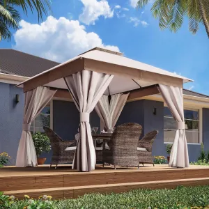 LAUSAINT HOME Outdoor Patio Gazebo 10'x10' with Expansion Bolts, Heavy Duty Party Tent & Shelter with Double Roofs, Mosquito Nettings and Privacy Screens for Backyard, Garden, Lawn, Khaki