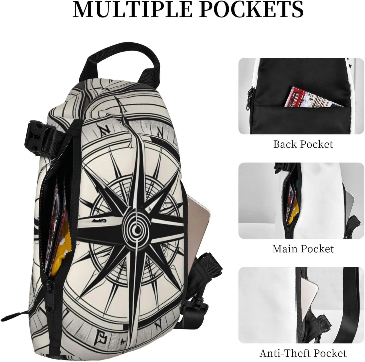 Law Of The Compass Navigation 1 Print Crossbody Backpack Casual Adjustable Bag Multifunctional Sling Backpack