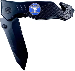 LEO Challenge Coins UAS FAA Commercial Drone Pilot Knife 3-in-1 Military Tactical Rescue knife tool with Seatbelt Cutter Steel Serrated Blade Glass Breaker
