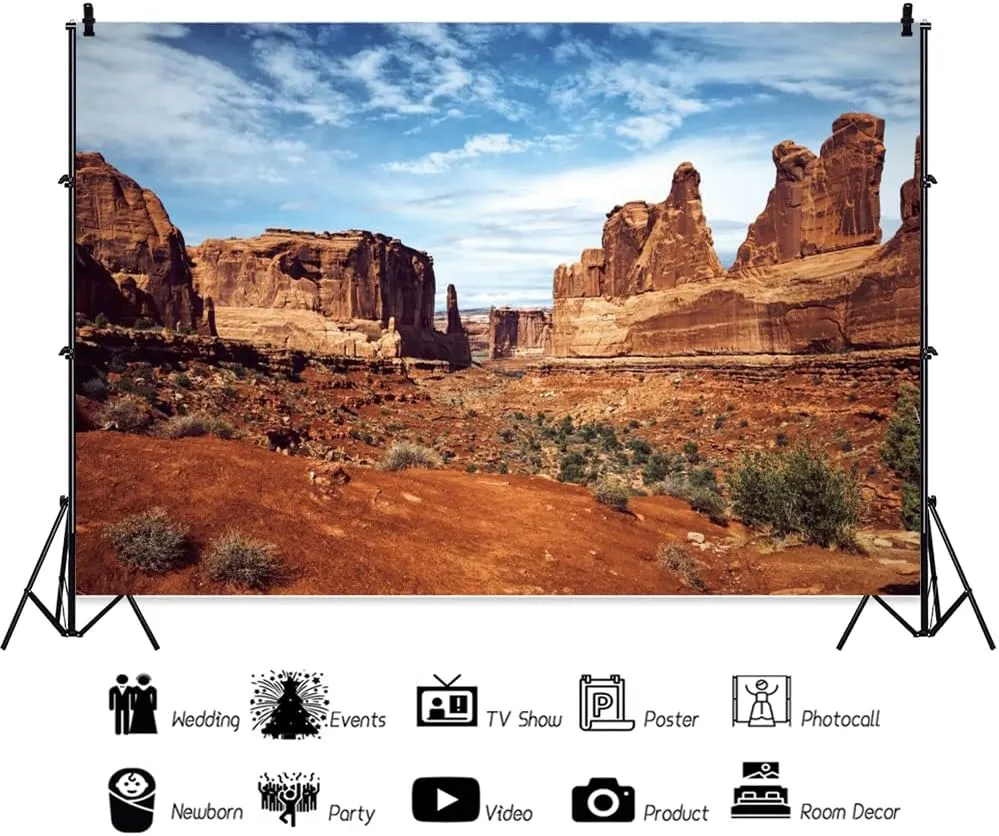 Leowefowa 10x8ft Desert Mountain Photography Backdrop Nature Scenery Canyon Background Blue Sky Cactues Wilderness Mountain Hiking Outdoor Camping Party Banner Decor Studio Prop