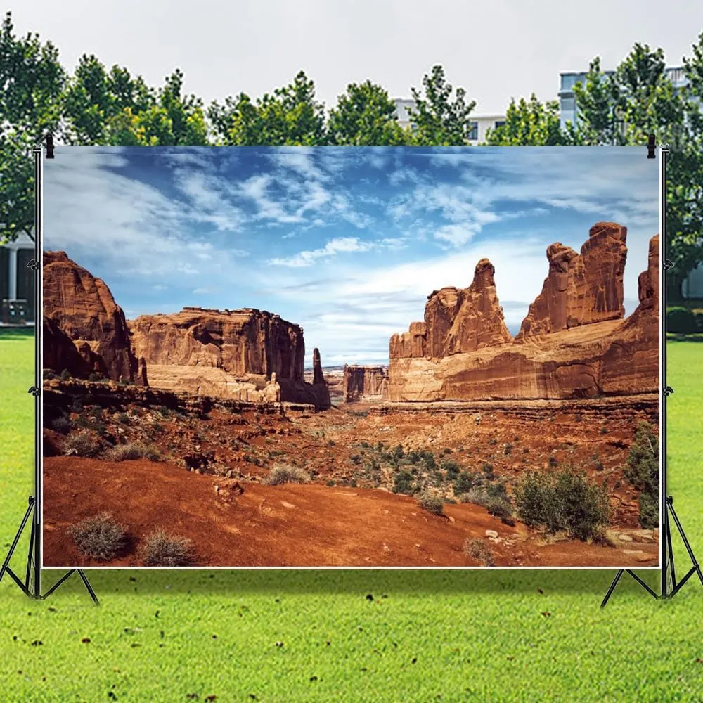 Leowefowa 10x8ft Desert Mountain Photography Backdrop Nature Scenery Canyon Background Blue Sky Cactues Wilderness Mountain Hiking Outdoor Camping Party Banner Decor Studio Prop