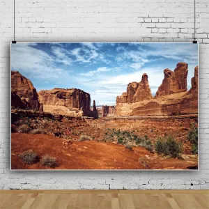 Leowefowa 10x8ft Desert Mountain Photography Backdrop Nature Scenery Canyon Background Blue Sky Cactues Wilderness Mountain Hiking Outdoor Camping Party Banner Decor Studio Prop