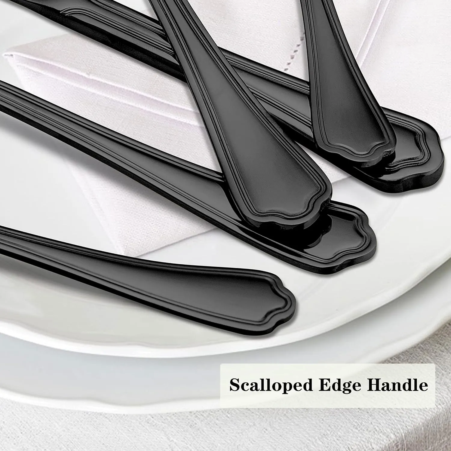 LIANYU 24-Piece Black Silverware Set with Steak Knives and Organizer Tray, Stainless Steel Cutlery Flatware Set for 4, Tableware Eating Utensils with Scalloped Edge, Dishwasher Safe