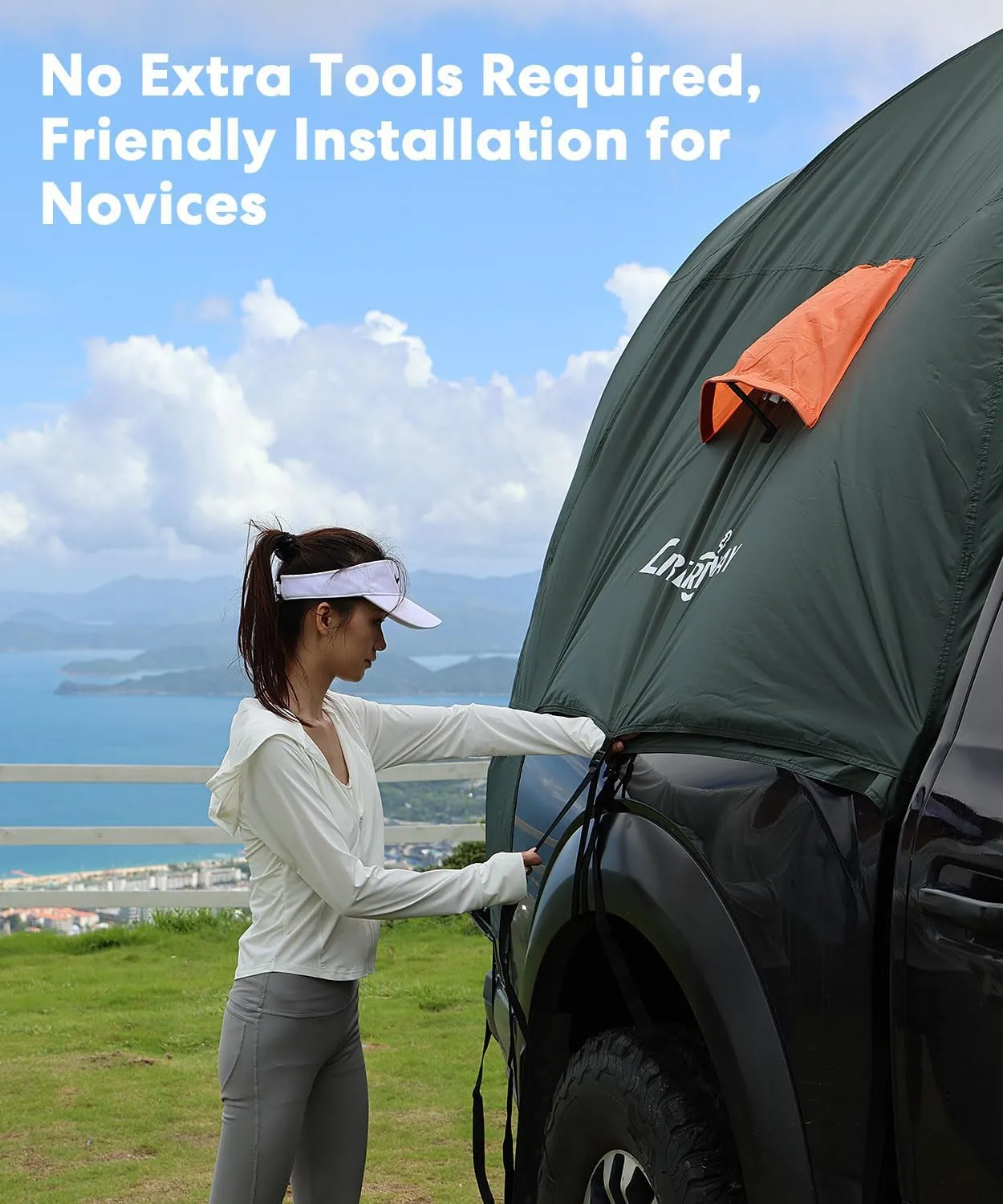 LIBERRWAY Truck Bed Tent, 6-6.5 FT Pickup Truck Tent with Rainfly and Waterproof PU2000mm Double Layer 2-Person Truck Tents for Camping Outdoor Traveling-Green