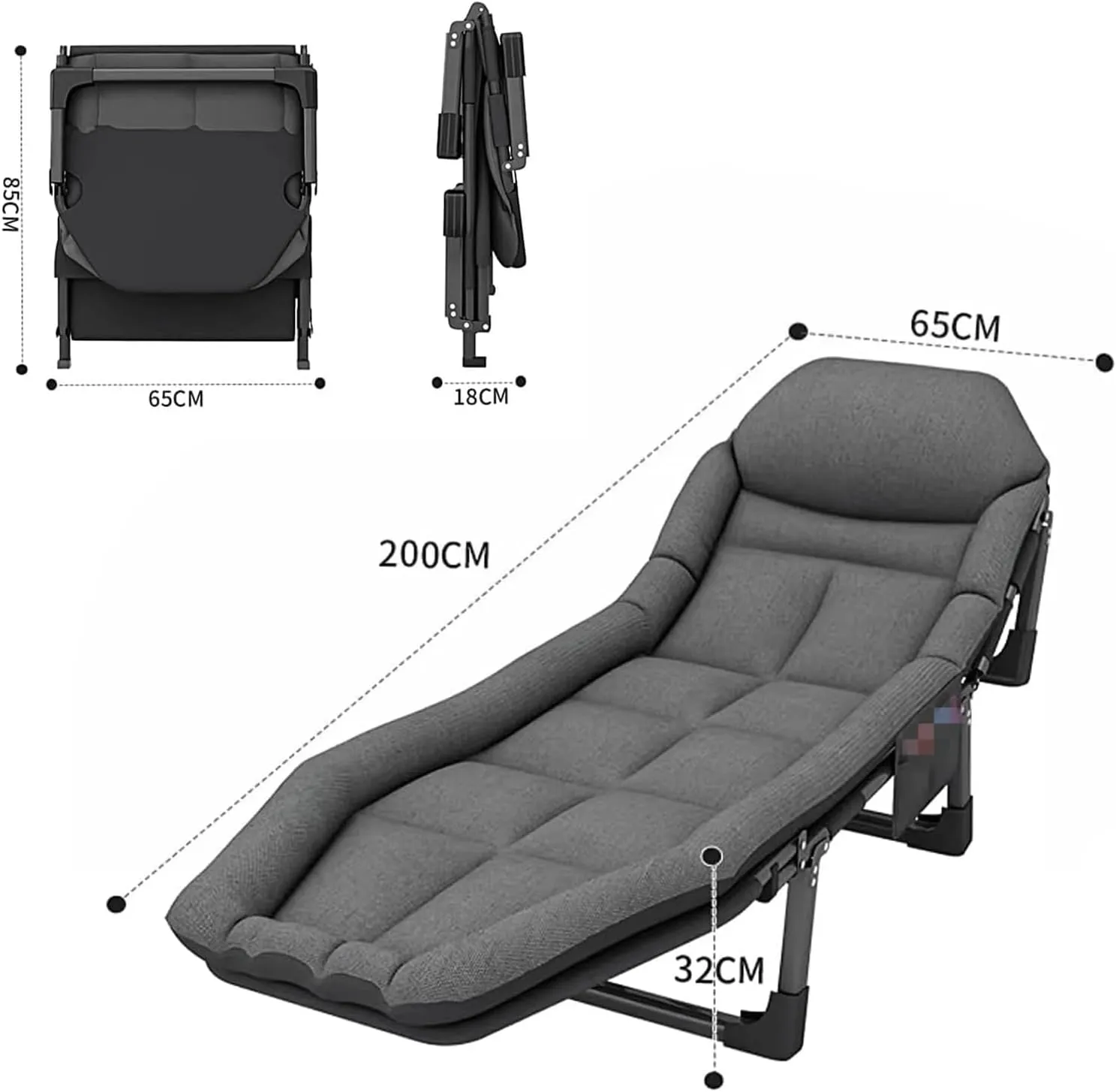 Lightweight Camping Cots 6 Speed Adjustable Backrest Folding Guest Bed with Mattress Camping Bed for Load 150kg Folding Bed