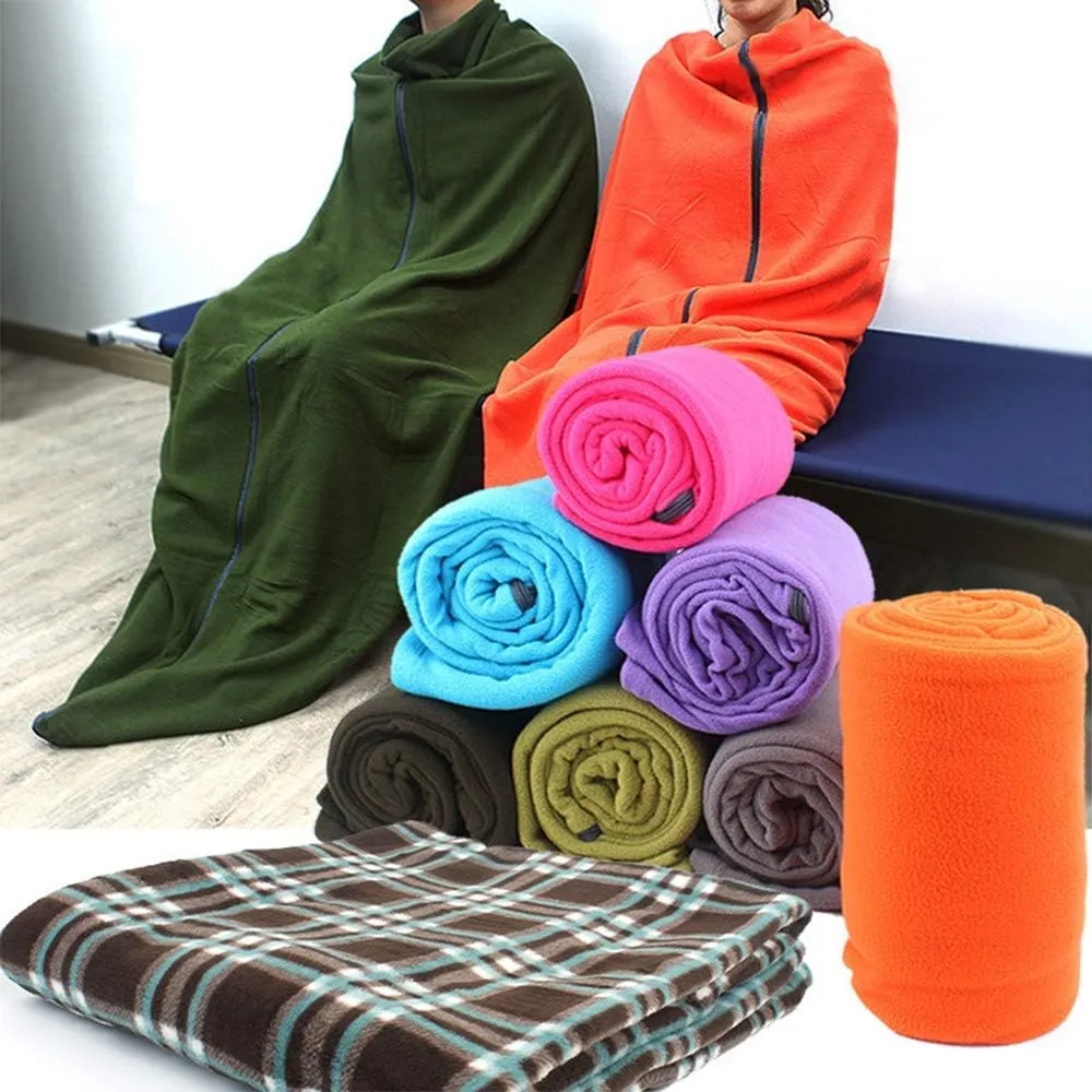Lightweight Compact Zippered Soft Warm Fleece Travel Blanket Camping Sleep Sack Adult Fleece Sleeping Bag Liner