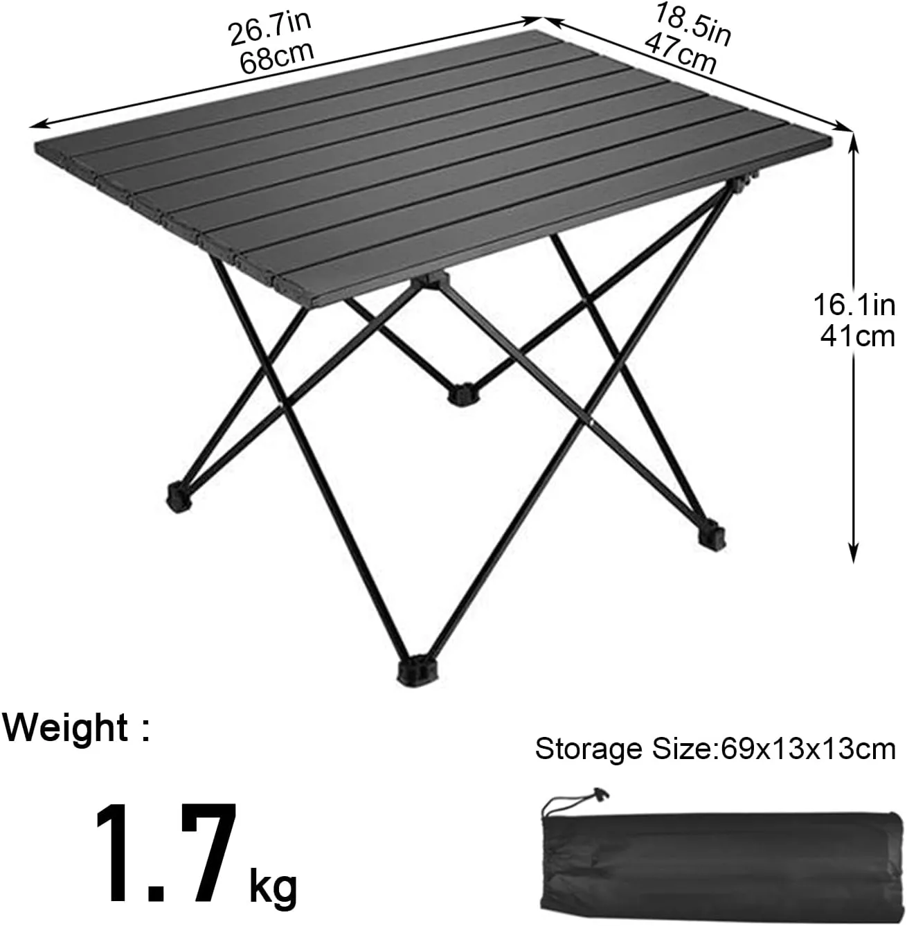 Lightweight Folding Camping Table,Roll Up Aluminum Table with Bag,Portable Outdoor Picnic Table,Small Ultralight Camp Table for Sand BBQ Party Hiking Travel,Color:Black