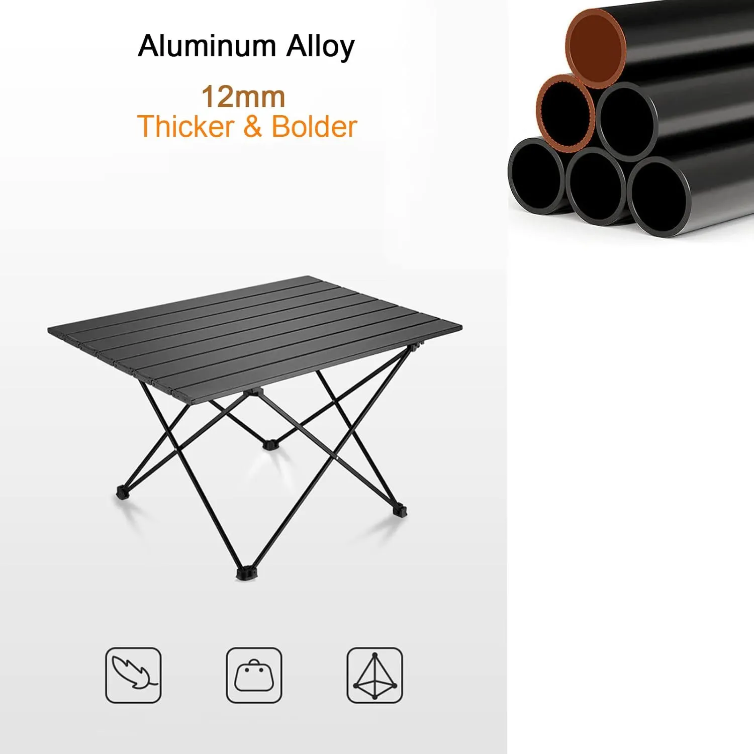 Lightweight Folding Camping Table,Roll Up Aluminum Table with Bag,Portable Outdoor Picnic Table,Small Ultralight Camp Table for Sand BBQ Party Hiking Travel,Color:Black