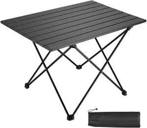 Lightweight Folding Camping Table,Roll Up Aluminum Table with Bag,Portable Outdoor Picnic Table,Small Ultralight Camp Table for Sand BBQ Party Hiking Travel,Color:Black