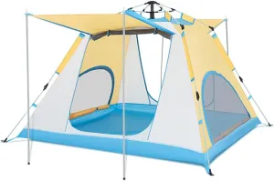 Lightweight Instant Pop Up Tent for 3 to 4 Person Automatic Opening Hydraulic Double Layer Portable Automatic Tent Family Camping Tent with Porch