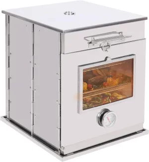 Lineslife Foldable Camping Oven with 3 Tier Grill, Portable 304 Stainless Steel Camping Stove with Thermometer for Use with Propane Stove and Wood Camping Stoves, Outdoor Cooking, Picnic