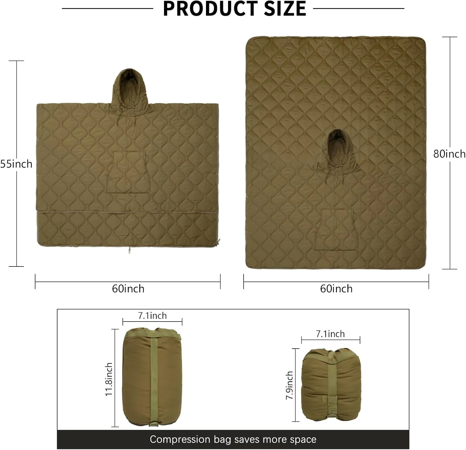 LOOGU Camo Blanket Waterproof Insulation Poncho Liner for Outdoor Camping, Hiking, Hunting, Survival, Backpacking, Picnicking