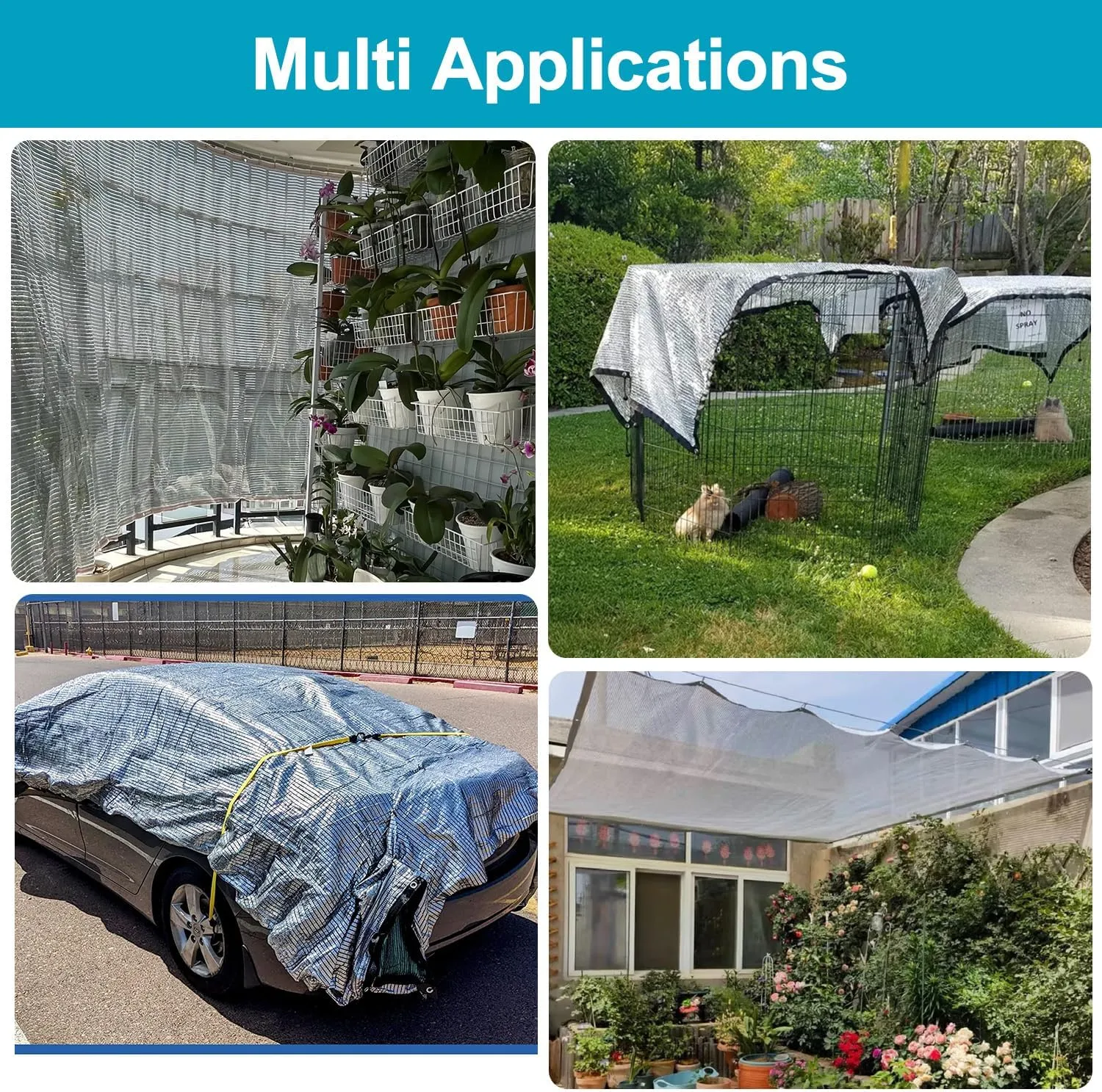 LOVE STORY 85% 8x10FT Aluminum Shade Cloth Reflective Sun Shade Cover Silver Tarp with Grommets for Car Garden Patio Kennel