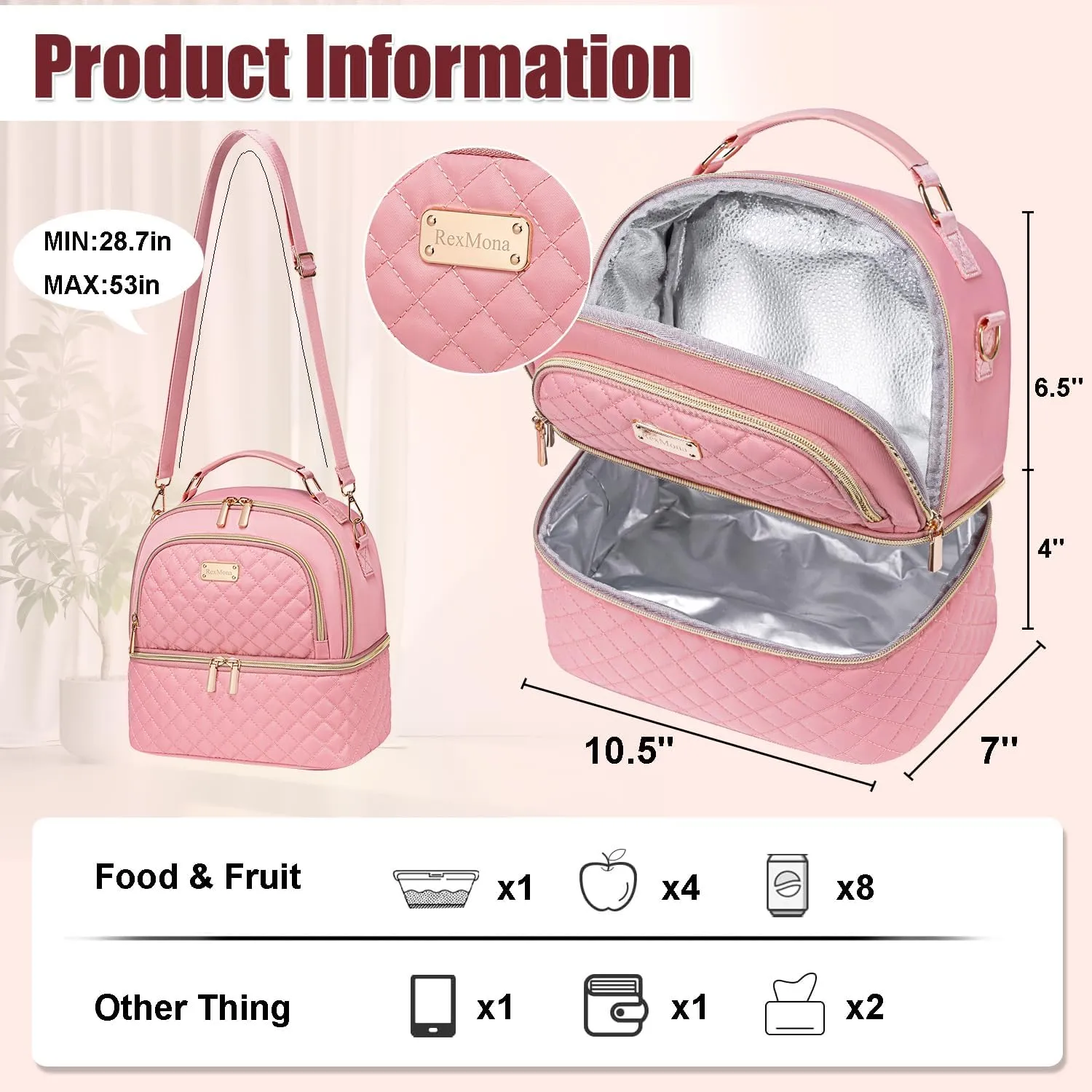 Lunch Bag for Women,Double Decker Lunch Box for Womens, Insulated Lunchbag Leakproof Lunch Tote Lunch Cooler Bag for Women Men,Lunchbox with Adjustable Strap for Work Picnic Beach