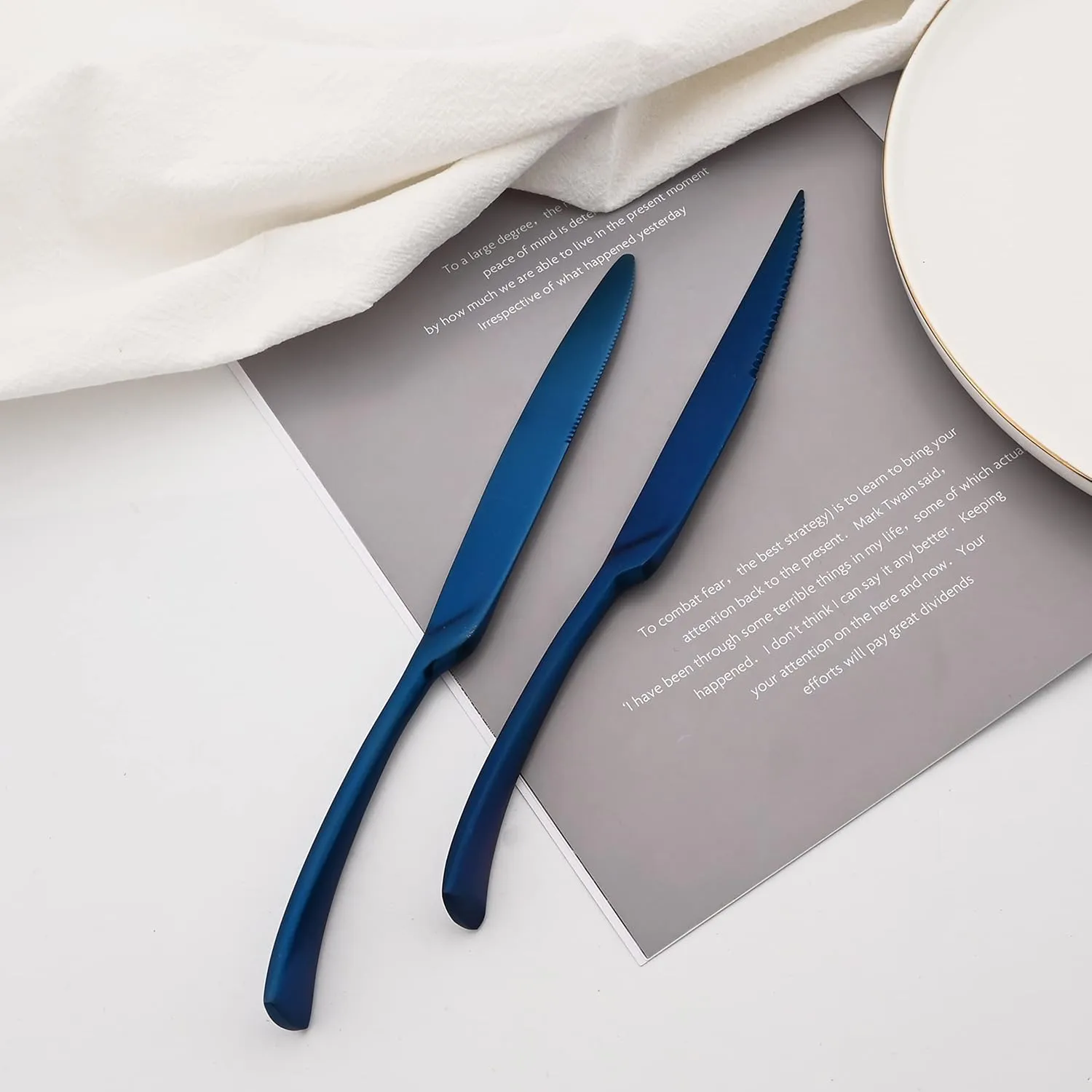 Luxury 18/10 Stainless Steel Matte Blue Cutlery Flatware Set - Utensil Set Steak Spoons and Forks Knife Silverware Set,Service for 4 (24-Piece)