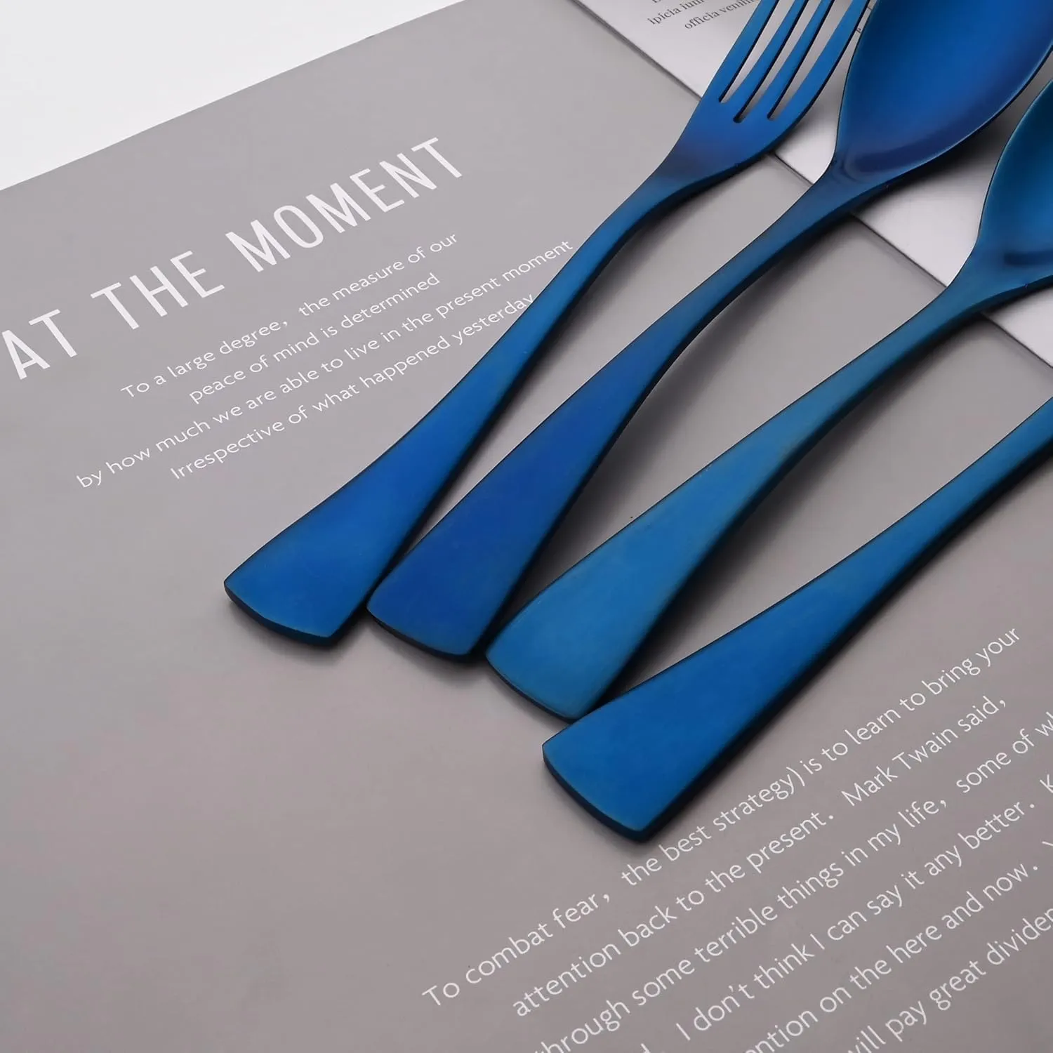 Luxury 18/10 Stainless Steel Matte Blue Cutlery Flatware Set - Utensil Set Steak Spoons and Forks Knife Silverware Set,Service for 4 (24-Piece)