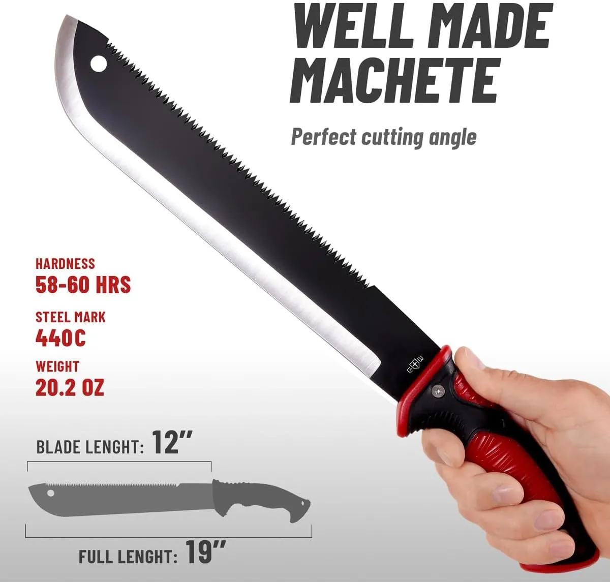 Machete with Saw - 19” Heavy Duty Tool & Sheath - Ergonomic No-Slip Handle - Survival Knife with Serrated Blade - Machetes for Bushcraft Outdoor Hunting Garden Cutting Trees and Yard Work 111084