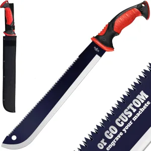 Machete with Saw - 19” Heavy Duty Tool & Sheath - Ergonomic No-Slip Handle - Survival Knife with Serrated Blade - Machetes for Bushcraft Outdoor Hunting Garden Cutting Trees and Yard Work 111084