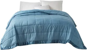 Madison Park Cambria Down Alternative Blanket, Premium 3M Scotchgard Moisture Wicking Treatment, Lightweight and Soft Bed Cover For Summer with Satin Trim, Oversized Twin Slate Blue