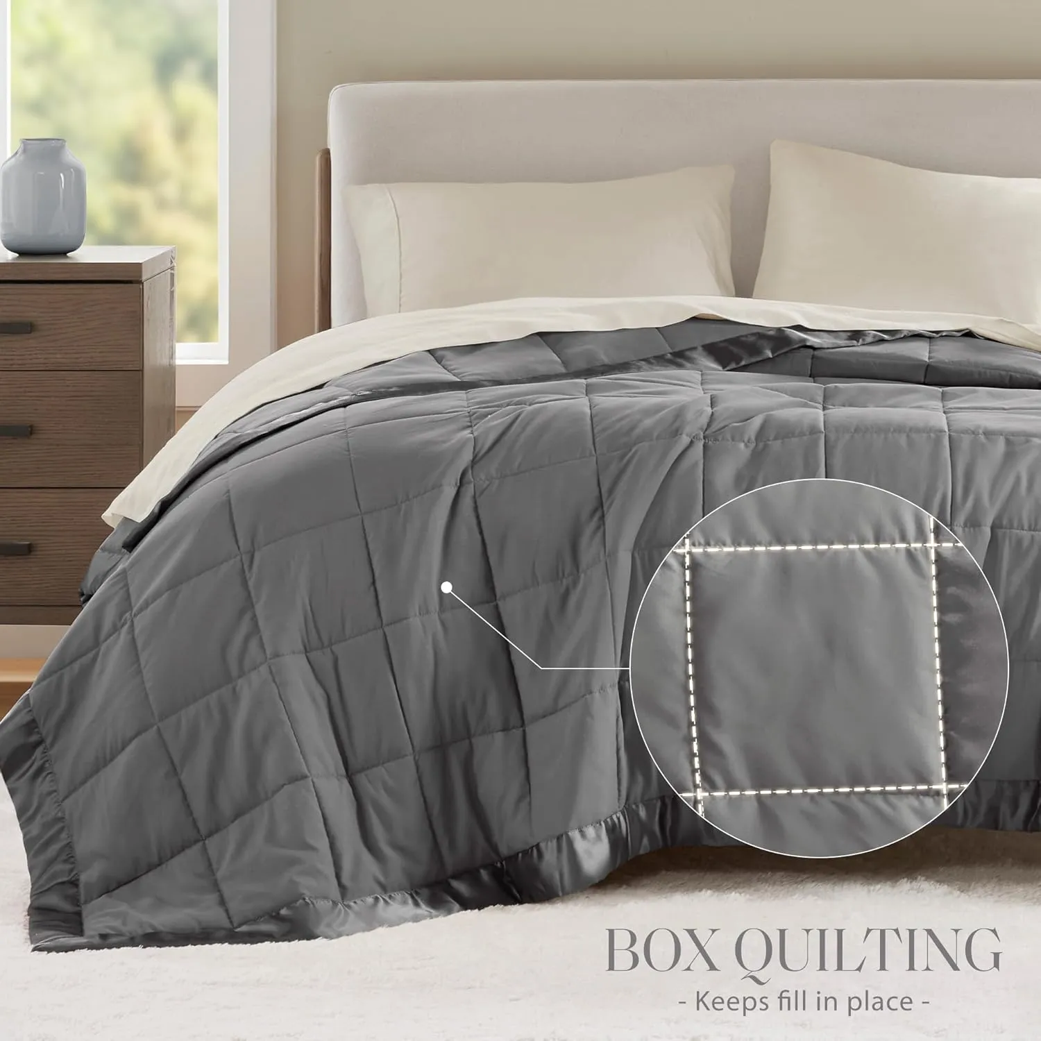 Madison Park Windom Down Alternative Blanket, Premium 3M Scotchgard Moisture Wicking Treatment, Lightweight and Soft Bed Cover For All Season, Satin Trim, Charcoal King