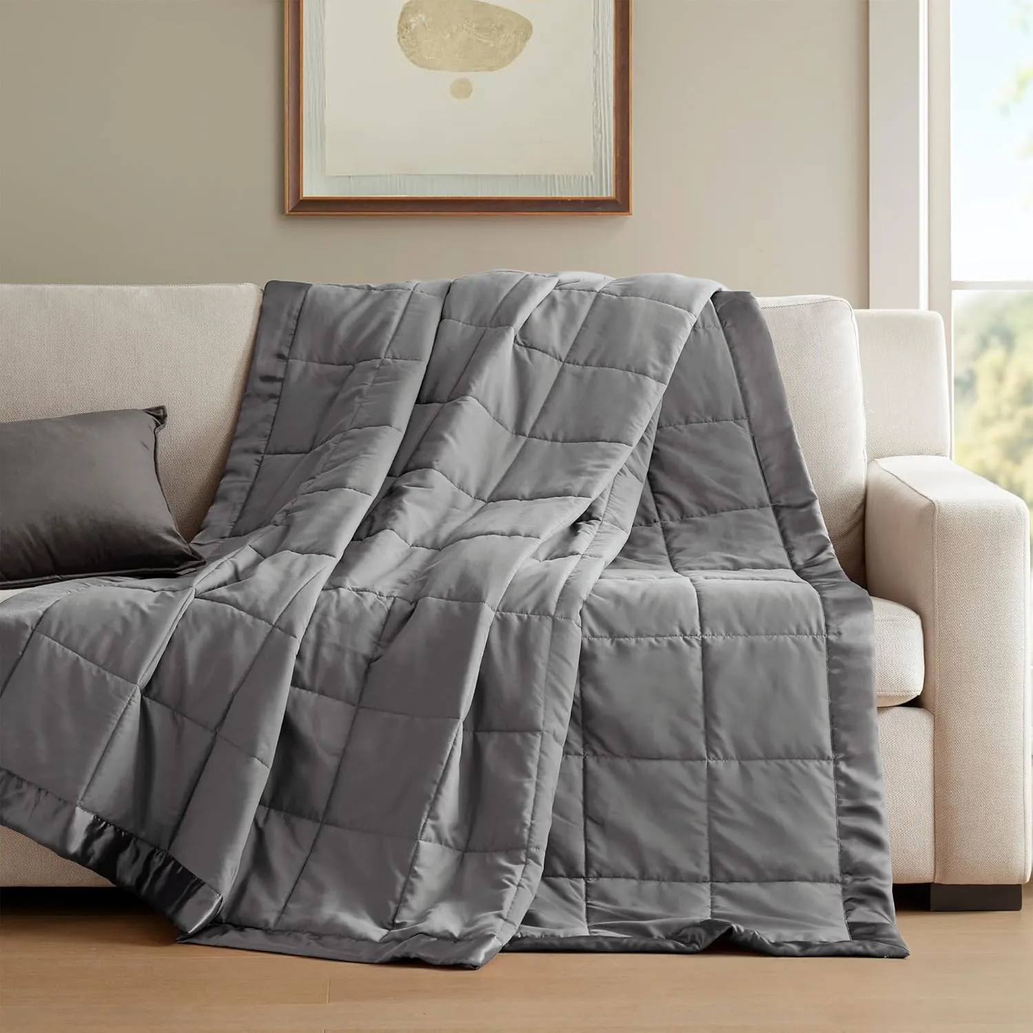 Madison Park Windom Down Alternative Blanket, Premium 3M Scotchgard Moisture Wicking Treatment, Lightweight and Soft Bed Cover For All Season, Satin Trim, Charcoal King