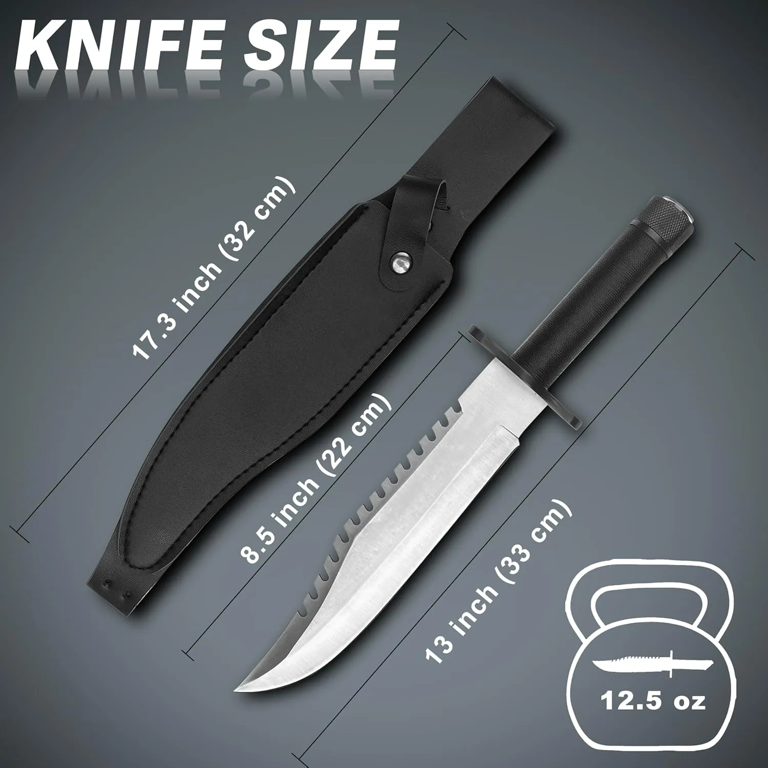MADSABRE 13" Serrated Edge Fixed Blade Knife with Sheath and Compass Handle, Outdoor Camping Bowie Knife Hiking Bushcraft Knife Survival Hunting Knives