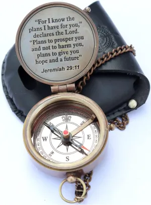 MADSNIIB Brass Engraved Compass, Nautical Compass with Leather Case, Antique Gift for Birthday, Wedding, Anniversary, Christmas, Valentine, Portable Compass for Hiking (for I Know The Plans Engraved)