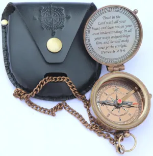 MADSNIIB Brass Engraved Compass, Nautical Compass with Leather Case, Antique Gift for Birthday, Wedding, Anniversary, Christmas, Valentine, Portable Compass for Hiking (Trust in The Lord)