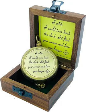 MADSNIIB Engraved Compass for Men, Brass Compass with Wooden Box, Elegant Design Compass for Hiking, Boating, Travelling, Pocket Size Compass, Antique Compass for Home, Office Decor, Unique Gift Idea