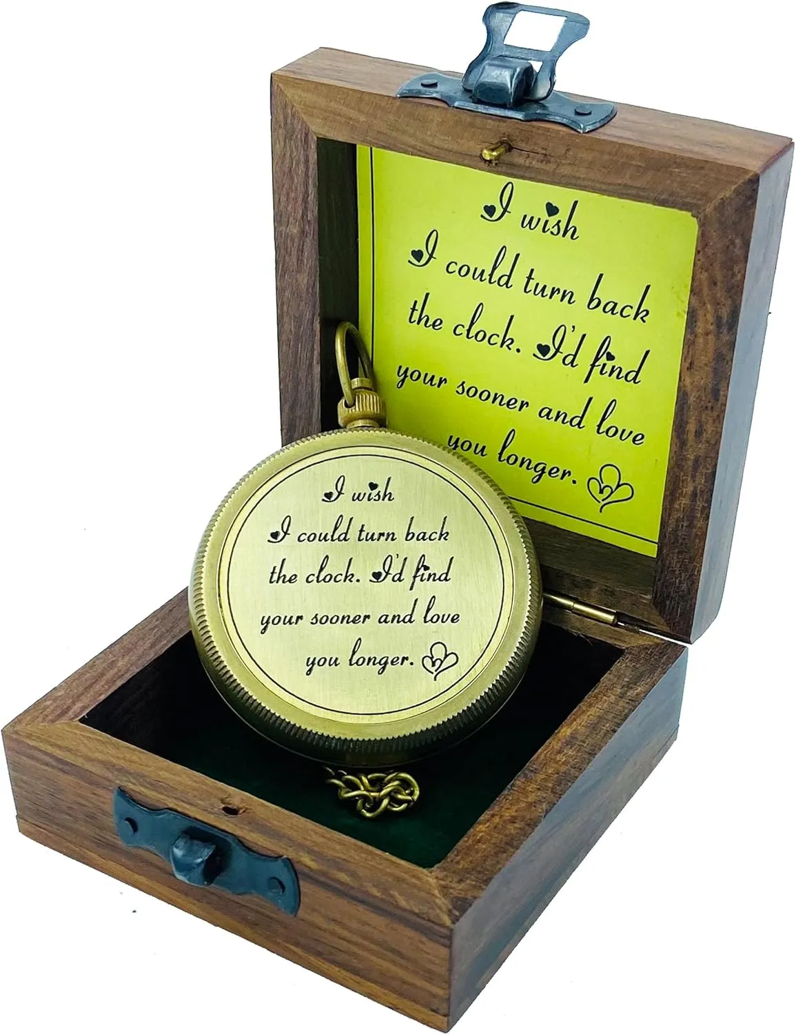 MADSNIIB Engraved Compass for Men, Brass Compass with Wooden Box, Elegant Design Compass for Hiking, Boating, Travelling, Pocket Size Compass, Antique Compass for Home, Office Decor, Unique Gift Idea