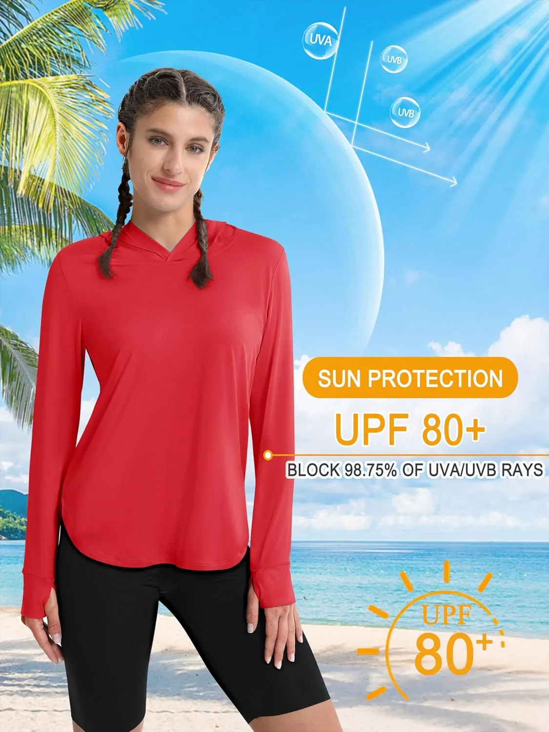 MAGCOMSEN Women's UPF 80  Sun Protection Hoodie Long Sleeve Hiking Fishing Lightweight UV Rashguard with Thumb Hole