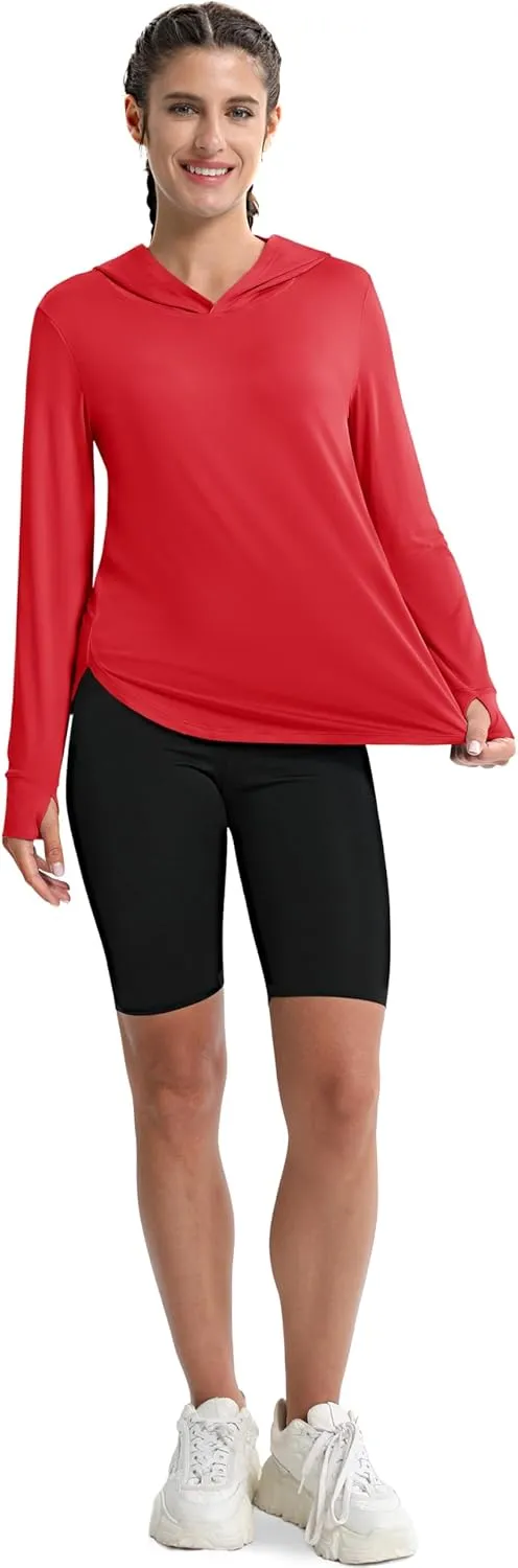 MAGCOMSEN Women's UPF 80  Sun Protection Hoodie Long Sleeve Hiking Fishing Lightweight UV Rashguard with Thumb Hole