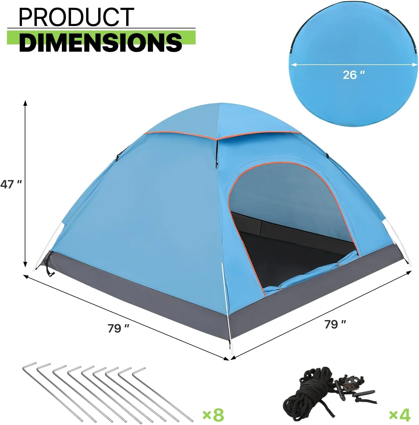 Magshion Camping Tent for 1 or 2 Person Weatherproof Spacious Lightweight Portable Backpacking Blue Dome Tent with Carry Bag for Backpacking Traveling, Easy Set Up