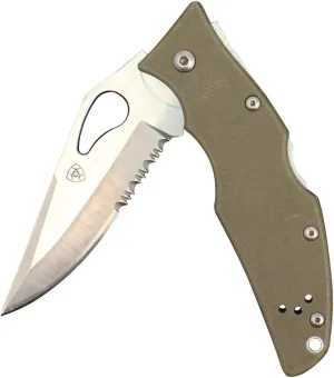 M&F WESTERN Large Ariat Folding Plain Serrated Knife Olive