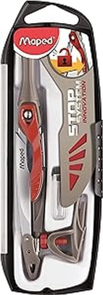 Maped Helix USA Stop System Innovation Compass 3 Piece Set, Assorted Colors (196310), Red/White