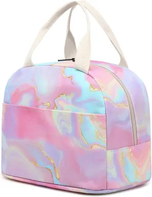 Marble Lunch Bag for Women Girls, Insulated Lunch Tote Bags Reusable Lunch Box for Kids Adults School Work Picnic Travel (Pink)