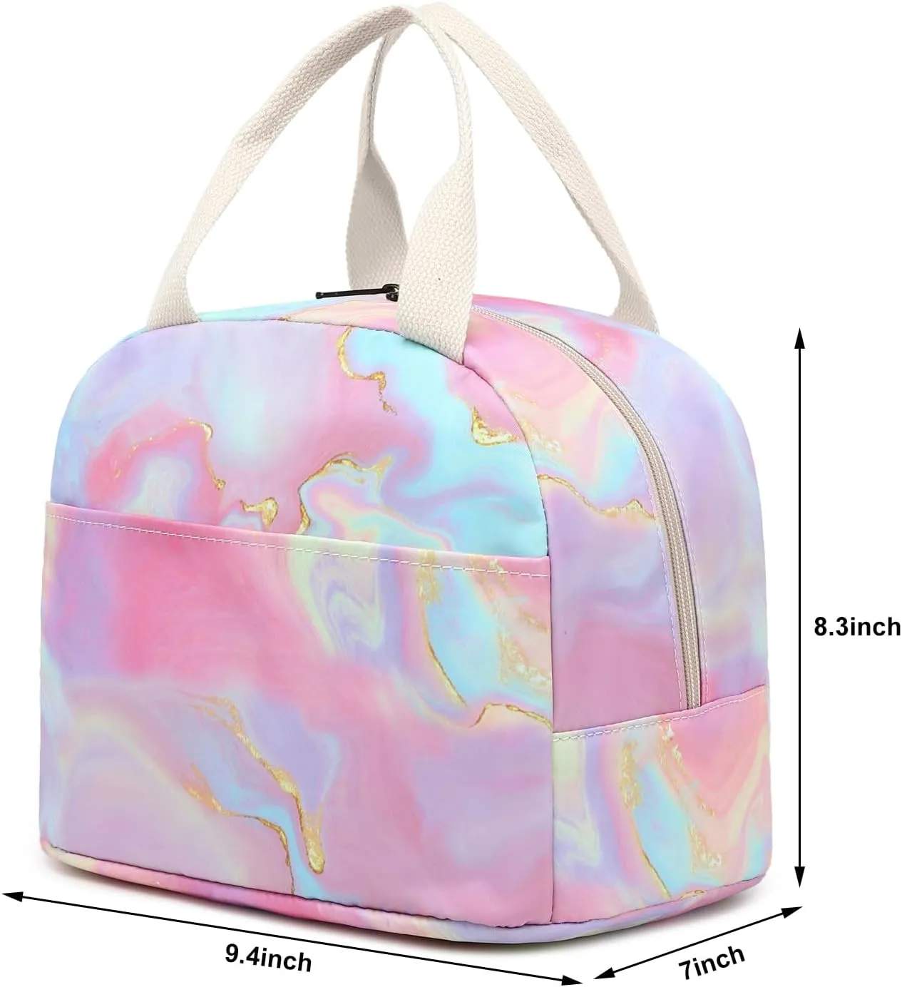 Marble Lunch Bag for Women Girls, Insulated Lunch Tote Bags Reusable Lunch Box for Kids Adults School Work Picnic Travel (Pink)