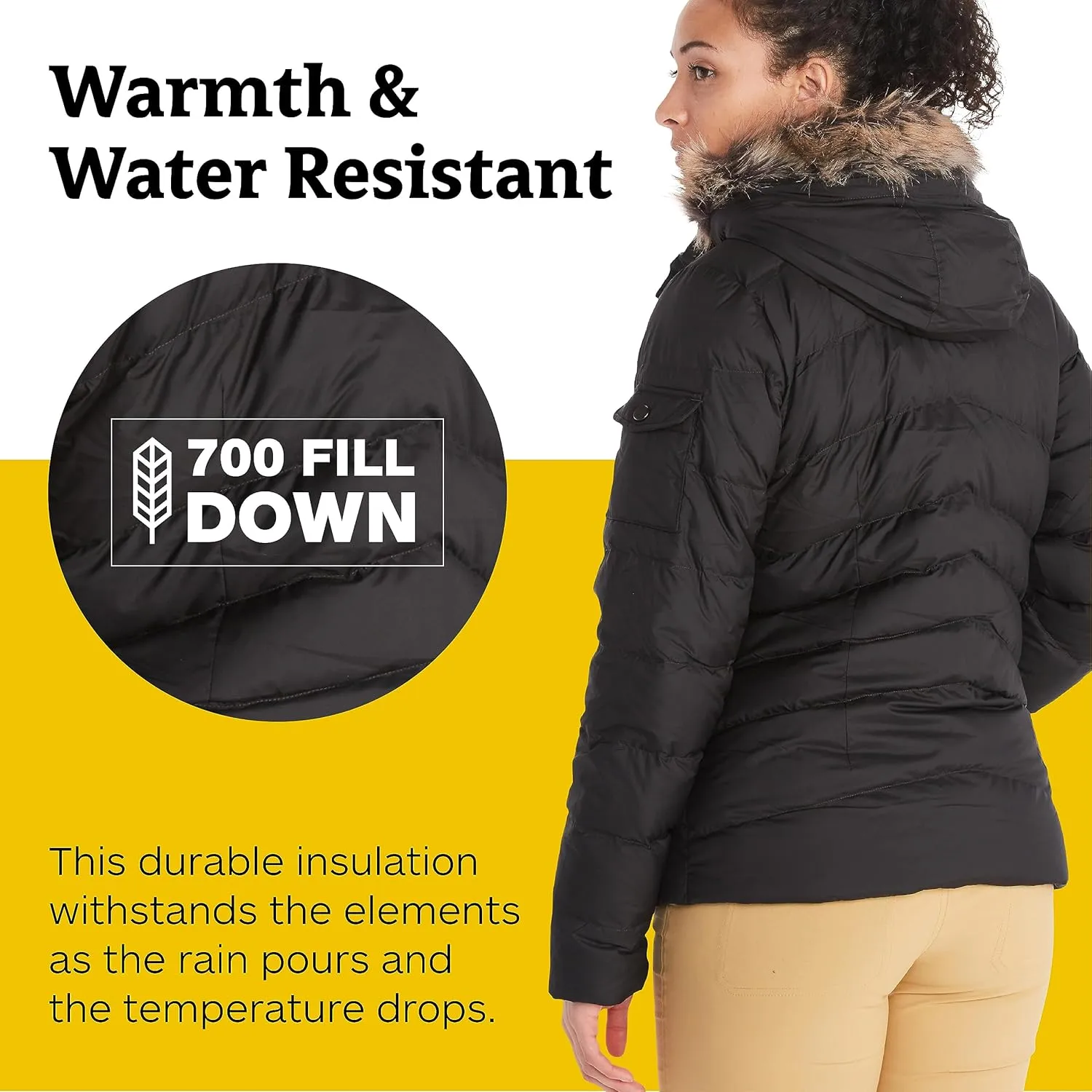 MARMOT Women's Ithaca Jacket - 700-Fill Down-Insulated, Water-Resistant Coat with Zip-Off Hood and Removable Fur Ruff