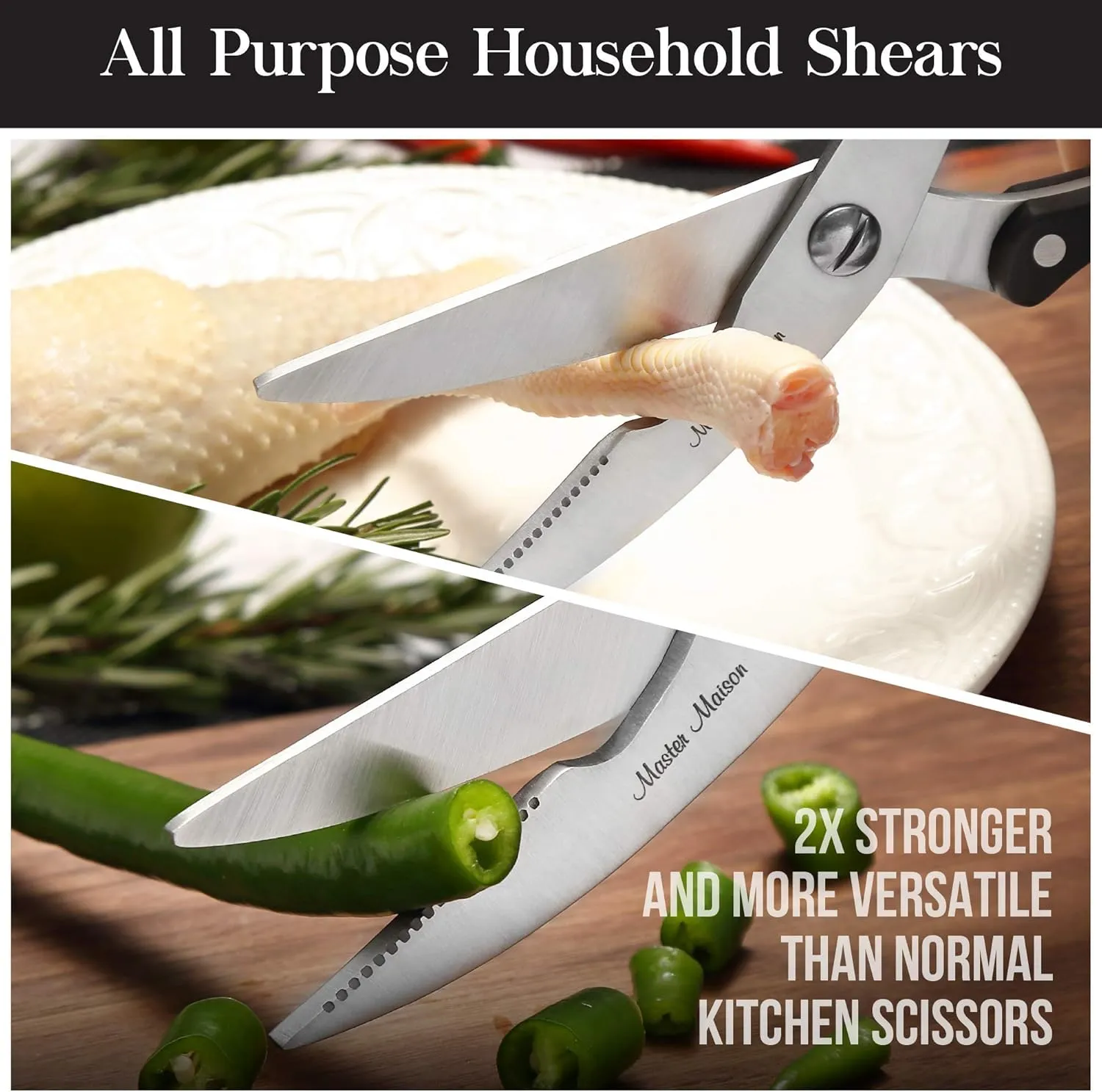 Master Maison 15-Piece Kitchen Knives Set - Wooden Knife Block Set with Sharpener - Chef, Utility, Sontoku, Carving Knife and 6 Steak Knives - Stainless Steel Blades for Professional Cooking - Black